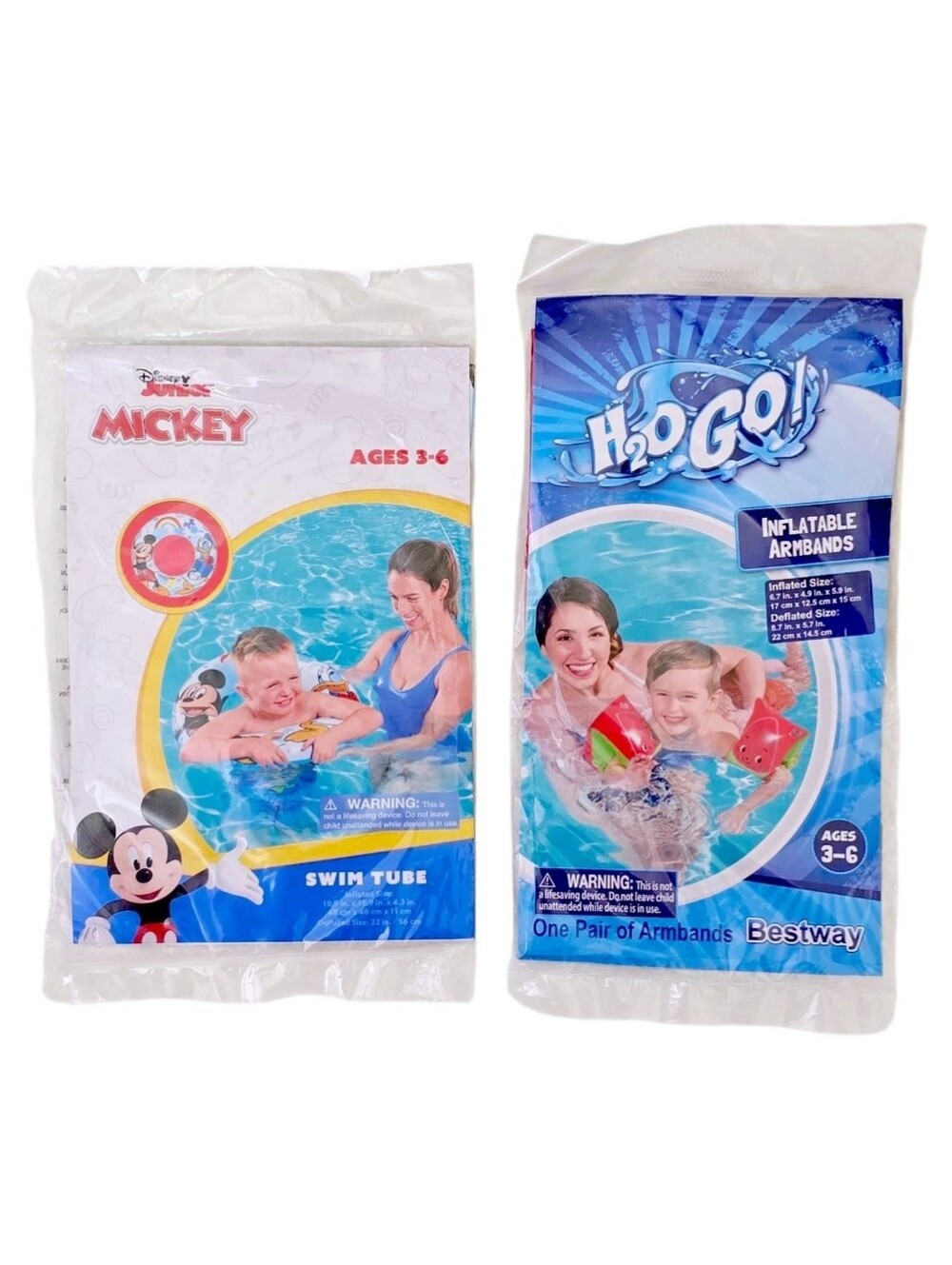 Disney Mickey Mouse Inflatable Swim Tube Ring & Bestway H2O Watermelon Armbands